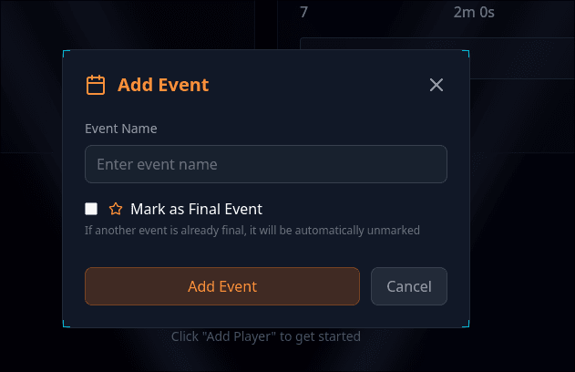 Events Setup Interface